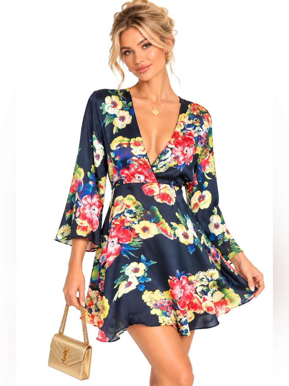 FLORAL SATIN DRESS - Picture 7 of 7